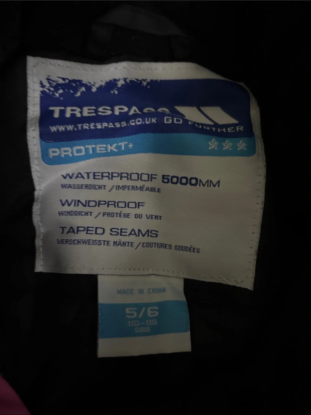 Trespass Protekt+ Snowsuit Girls 5/6 Pink and Black